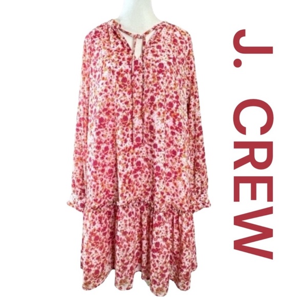 J. Crew Dresses & Skirts - J. CREW Long Sleeve Floral Mini Dress w/Ruffle
Bottom, Keyhole Tie Neck, Size S.